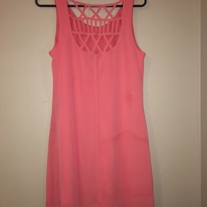 cute peach knee length chiffon dress